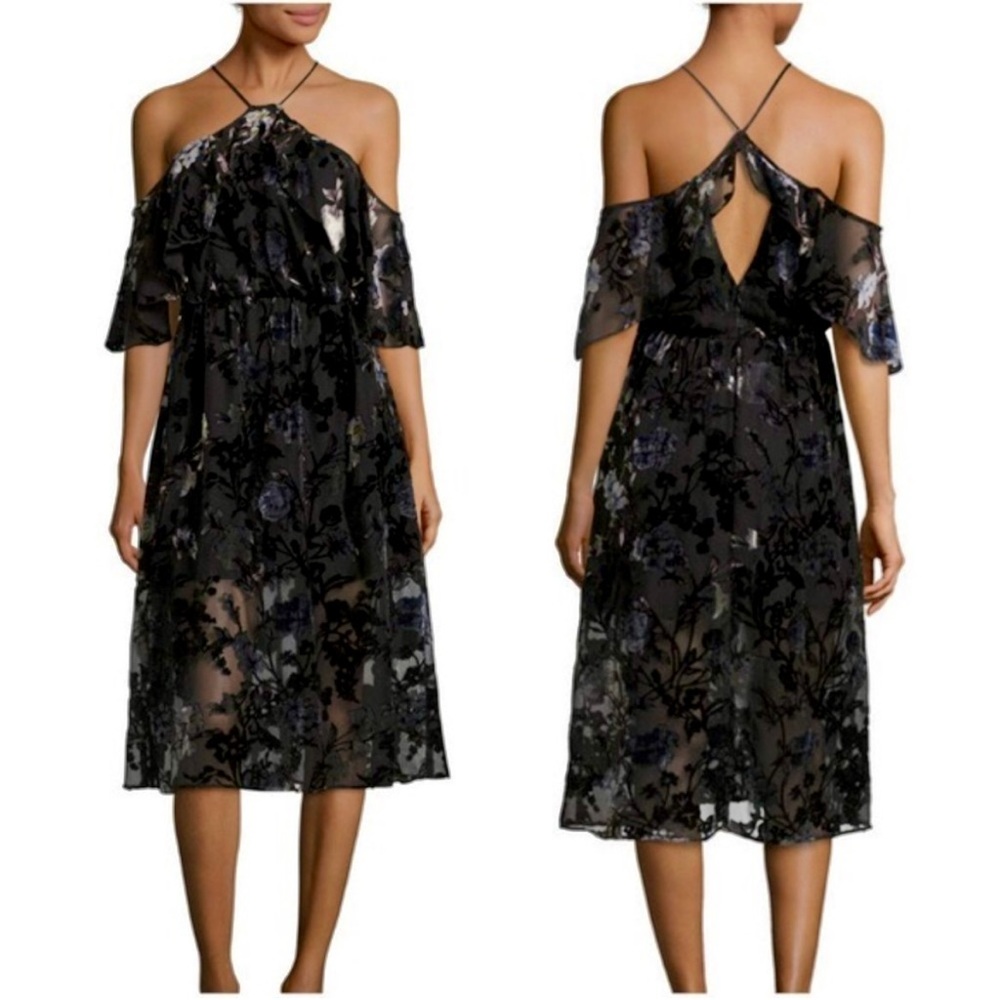 ABS Dark Floral Velvet Whimsy Goth Dress - Picture 3 of 11
